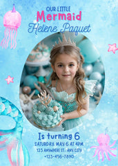 Personalized Mermaid Birthday Portrait: Custom Princess Invitation (Digital File) - Image 3