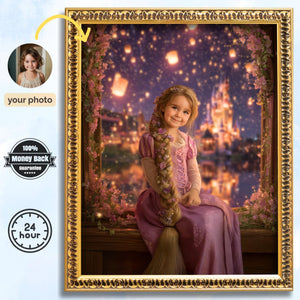 Custom Rapunzel Portrait: Fairytale Princess Art, Fantasy Child Gift (Digital or Canvas - Image 1