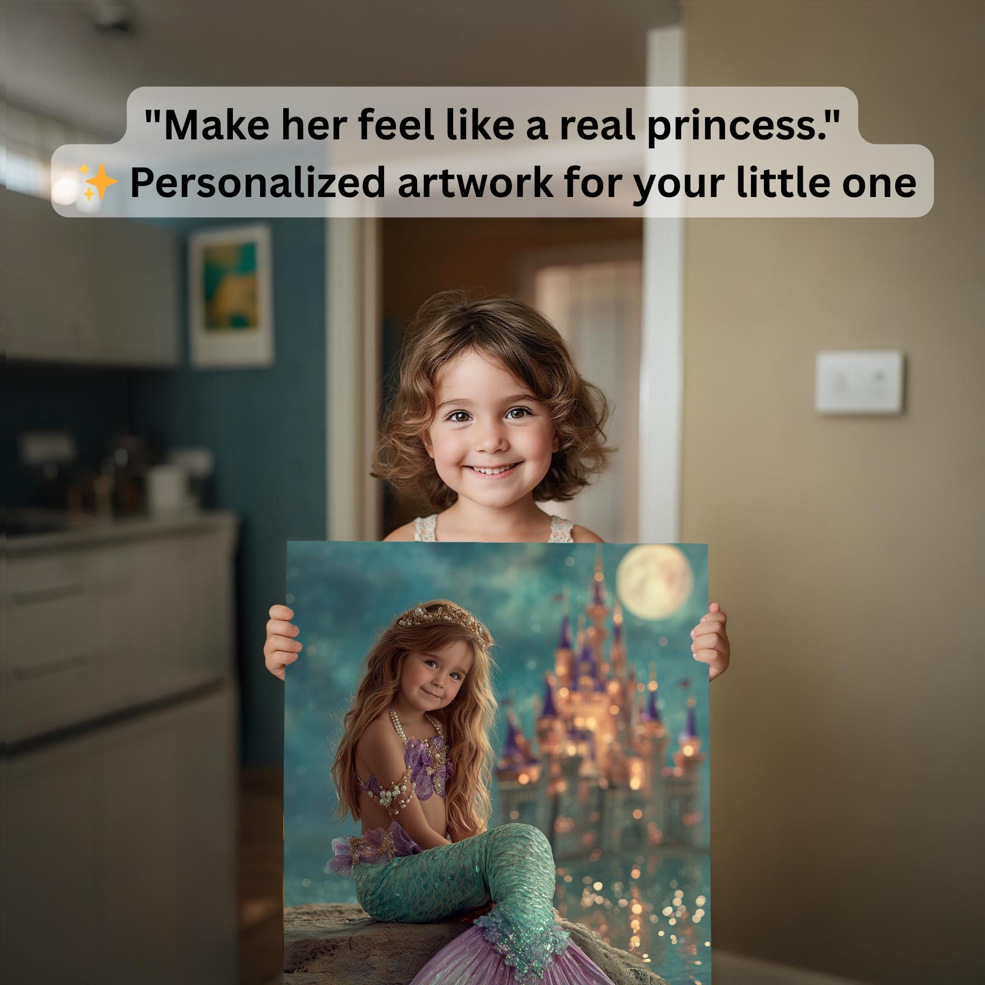 Custom Mermaid Portrait: Fantasy Princess Child Art, Digital or Canvas - Image 2