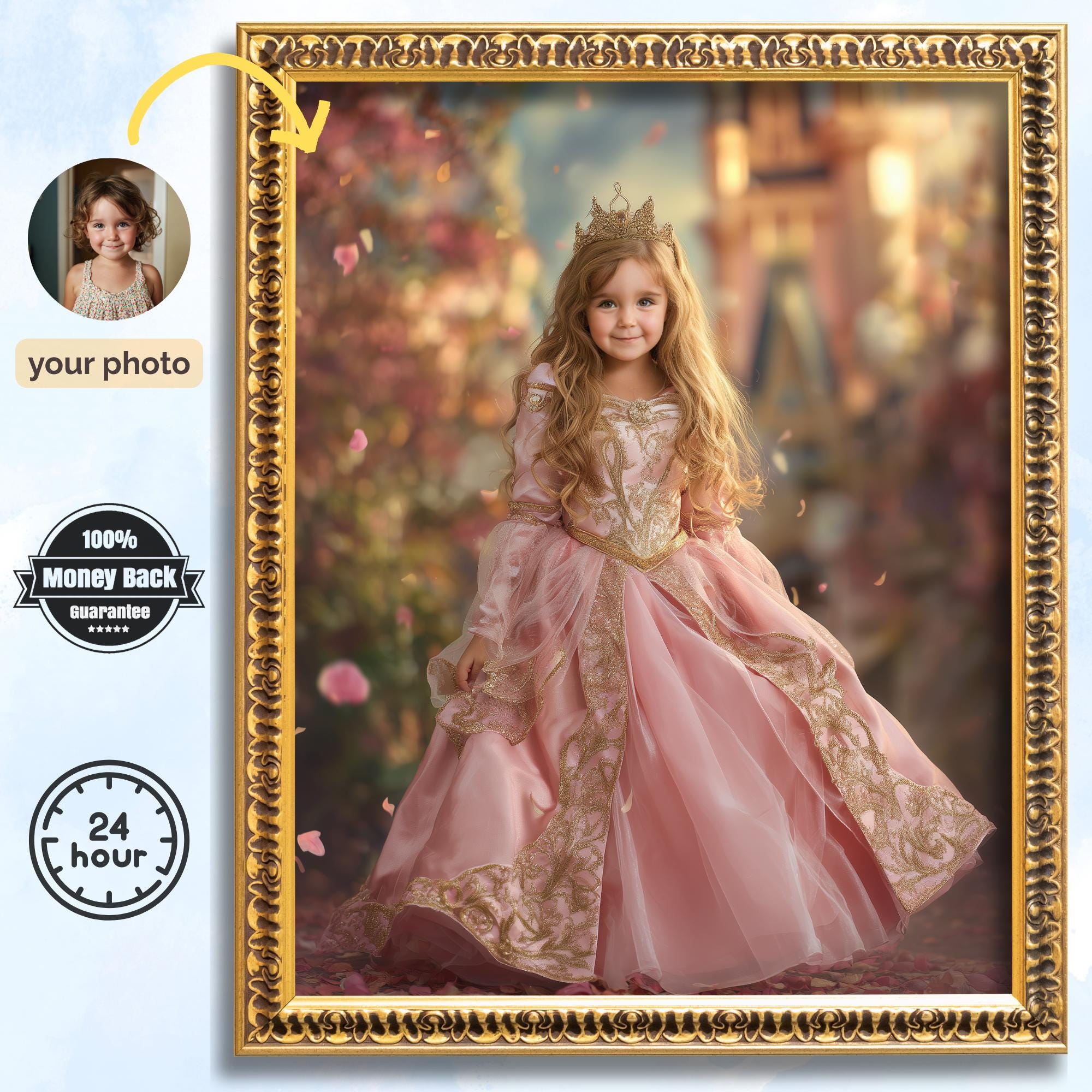 Custom Princess Aurora Portrait: Fantasy Child Art, Sleeping Beauty (Digital or Canvas Print) - Image 1