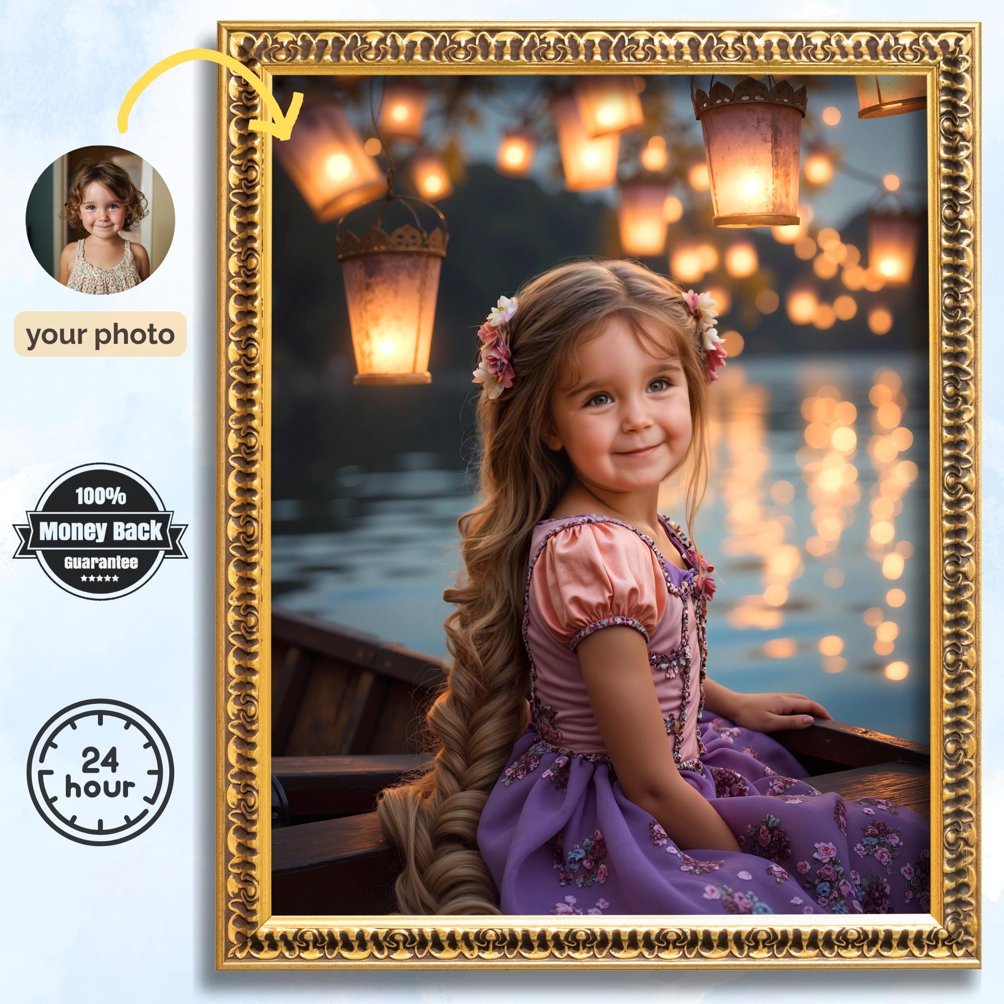 Personalized Rapunzel Princess Portrait: Custom Digital Art, Birthday Gift - Image 1