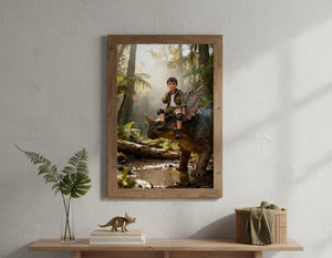 Custom Dinosaur Portrait | Boy Riding Triceratops Art | Misty Forest Decor | Digital Download - Image 8