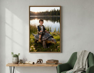 Custom Dinosaur Portrait | Boy Riding Ankylosaurus Art | Lakeside Prehistoric Decor | Digital Download - Image 7