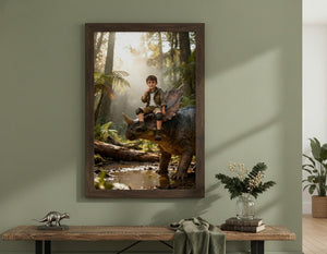 Custom Dinosaur Portrait | Boy Riding Triceratops Art | Misty Forest Decor | Digital Download - Image 9