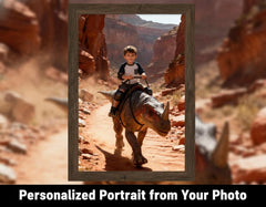 Custom Dinosaur Portrait | Boy Riding Pachyrhinosaurus | Canyon Adventure Art | Digital Download - Image 1