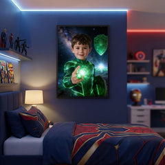 Custom Green Lantern Superhero Portrait, Willpower Hero Gift, Space Nebula Kids Wall Art, Emerald Knight Birthday Gift, Ring Art - Image 4