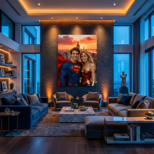 Custom Superman Couple Portrait, Personalised Wonder Woman Gift, Metropolis Wall Art - Image 7