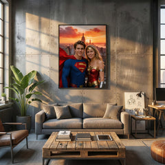 Custom Superman Couple Portrait, Personalised Wonder Woman Gift, Metropolis Wall Art - Image 4