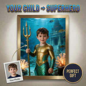 Custom Aquaman Portrait, Personalised King of Atlantis Gift, Superhero Wall Art for Kids, Ocean Theme Superhero Decor, Custom Sea Hero Art - Image 1