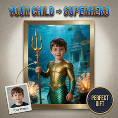 Custom Aquaman Portrait, Personalised King of Atlantis Gift, Superhero Wall Art for Kids, Ocean Theme Superhero Decor, Custom Sea Hero Art - Image 1