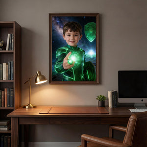 Custom Green Lantern Superhero Portrait, Willpower Hero Gift, Space Nebula Kids Wall Art, Emerald Knight Birthday Gift, Ring Art - Image 10