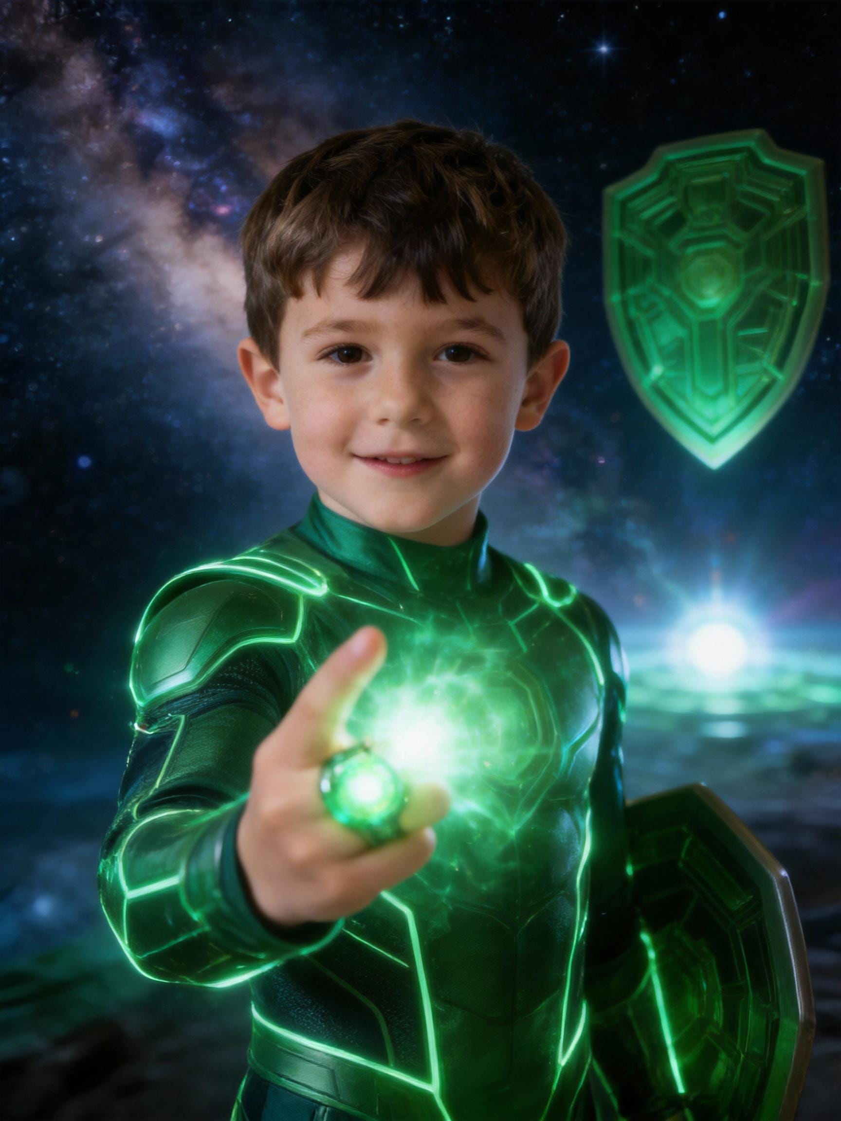 Custom Green Lantern Superhero Portrait, Willpower Hero Gift, Space Nebula Kids Wall Art, Emerald Knight Birthday Gift, Ring Art - Image 2