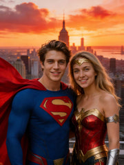 Custom Superman Couple Portrait, Personalised Wonder Woman Gift, Metropolis Wall Art - Image 2