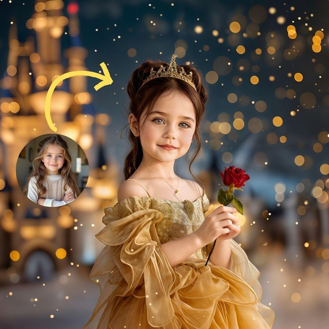 Personalized Princess Portrait: Custom Belle Art, Kids Birthday Gift (Digital File) - Image 1