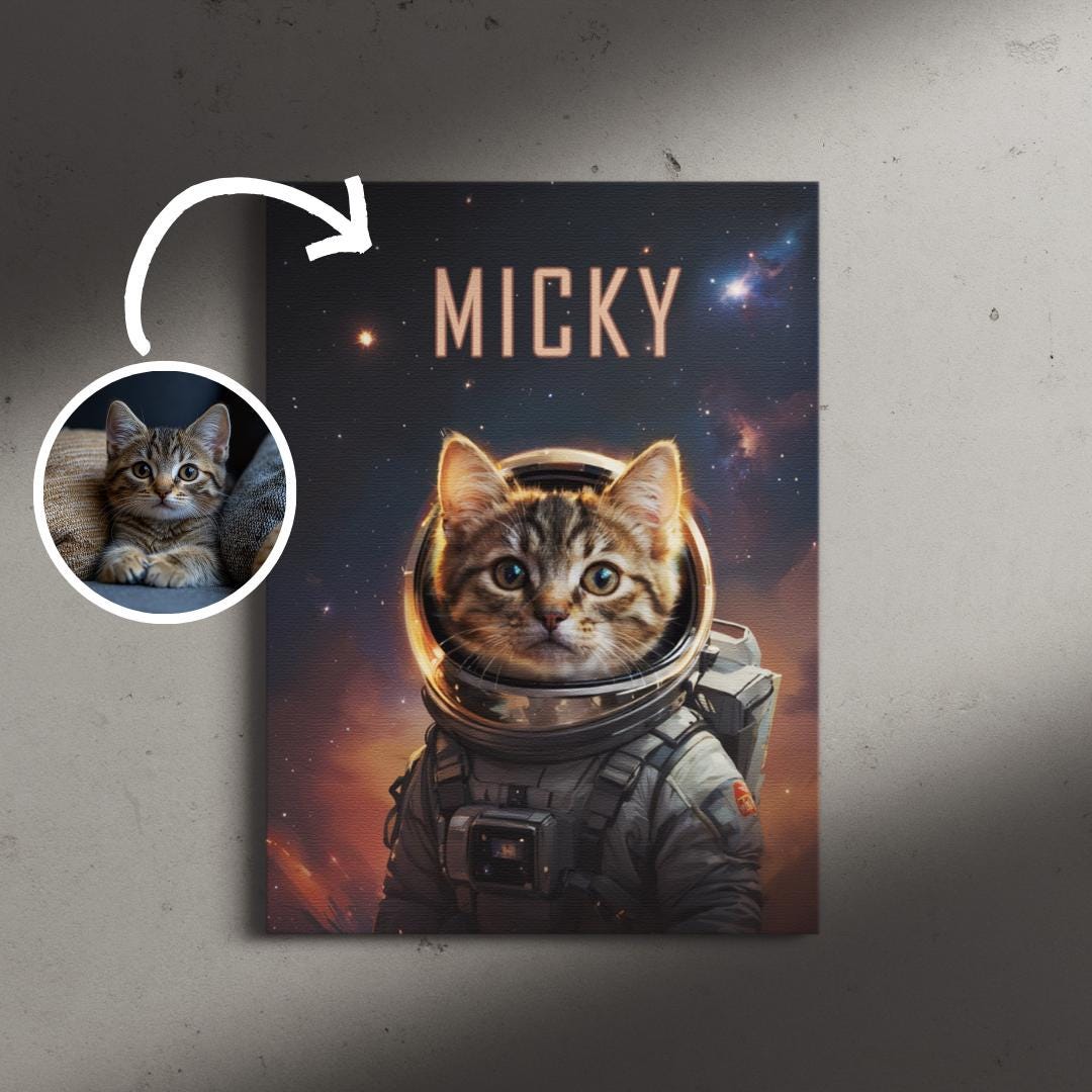 Cat Lover Gift | Astronaut Cat Portrait | Personalized Pet Wall Art | Custom Digital Artwork | Unique Home Decor - Image 1