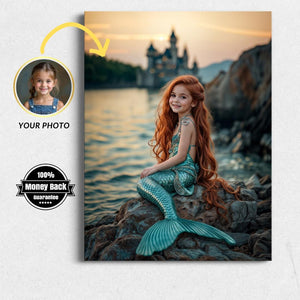 Personalized Mermaid Portrait: Custom Princess Art, Kids Birthday Gift (Digital File) - Image 1