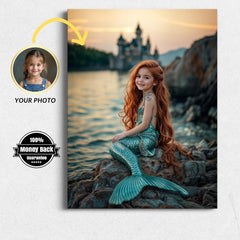 Personalized Mermaid Portrait: Custom Princess Art, Kids Birthday Gift (Digital File) - Image 1