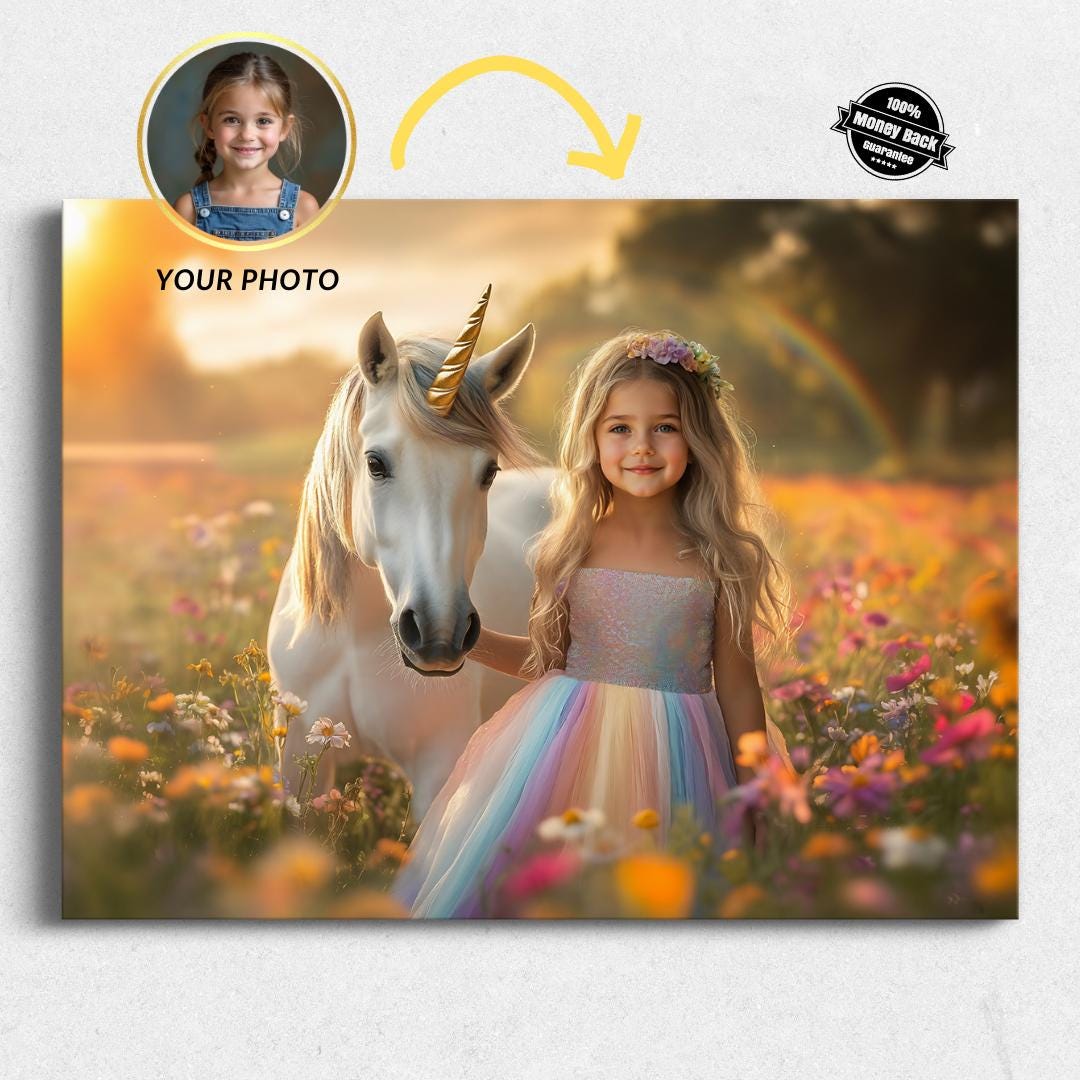 Personalized Princess Unicorn Portrait: Custom Kids Birthday Gift (Digital File) - Image 1