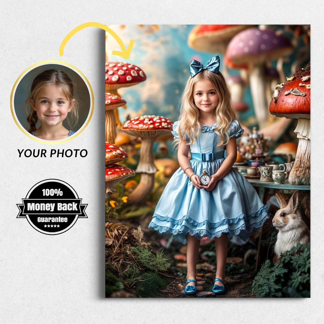 Custom Alice in Wonderland Portrait from Photo: Fantasy Birthday Gift (Digital File) - Image 1