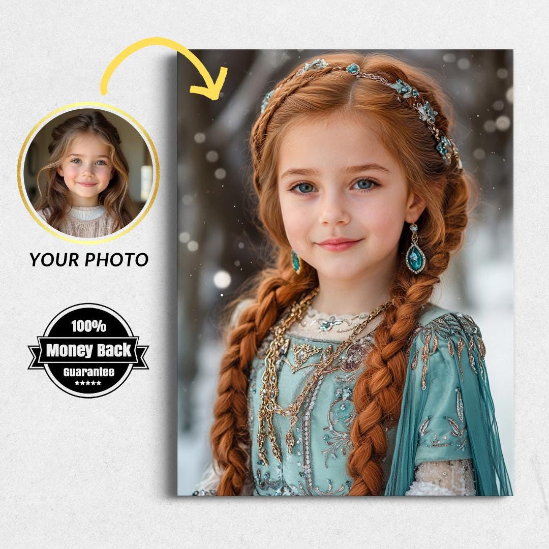 Personalized Princess Portrait: Custom Kids Birthday Gift (Digital File) - Image 1