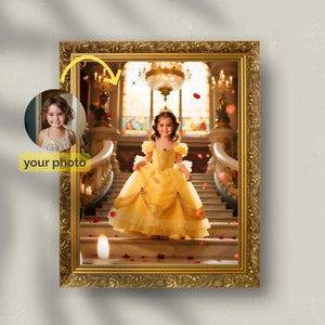 Personalized Princess Portrait: Custom Belle Art, Birthday Gift (Digital File or Print Options Available) - Image 1