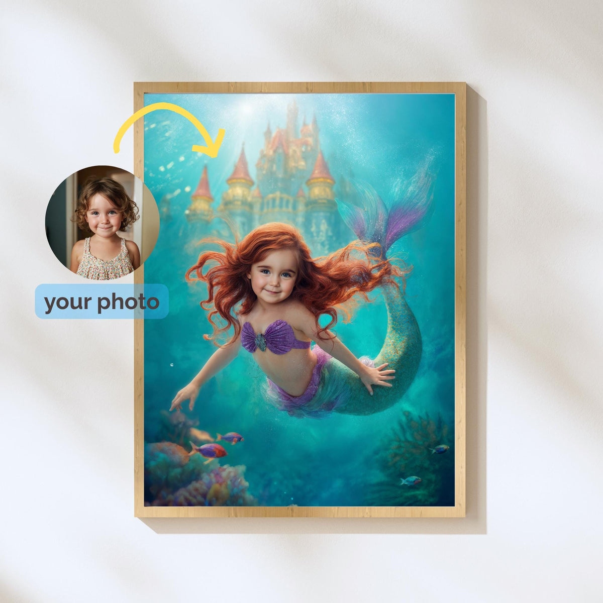 Personalized Mermaid Princess Portrait: Custom Digital Art, Birthday Gift - Image 1