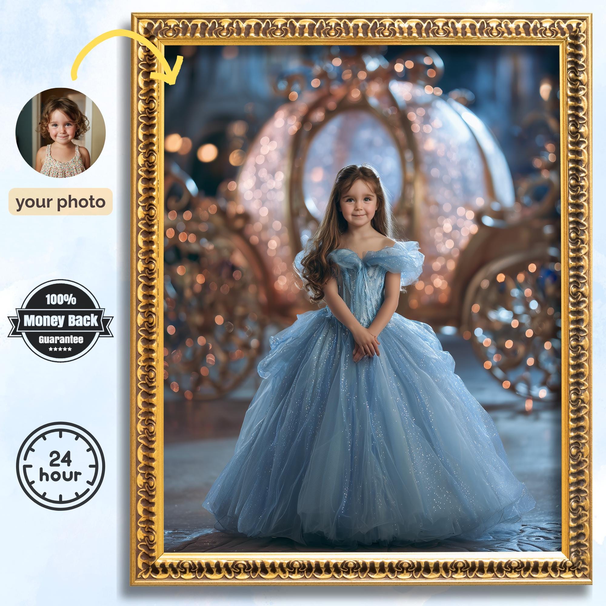 Custom Cinderella Princess Portrait: Fairytale Artwork Gift (Digital or Canvas - Image 1