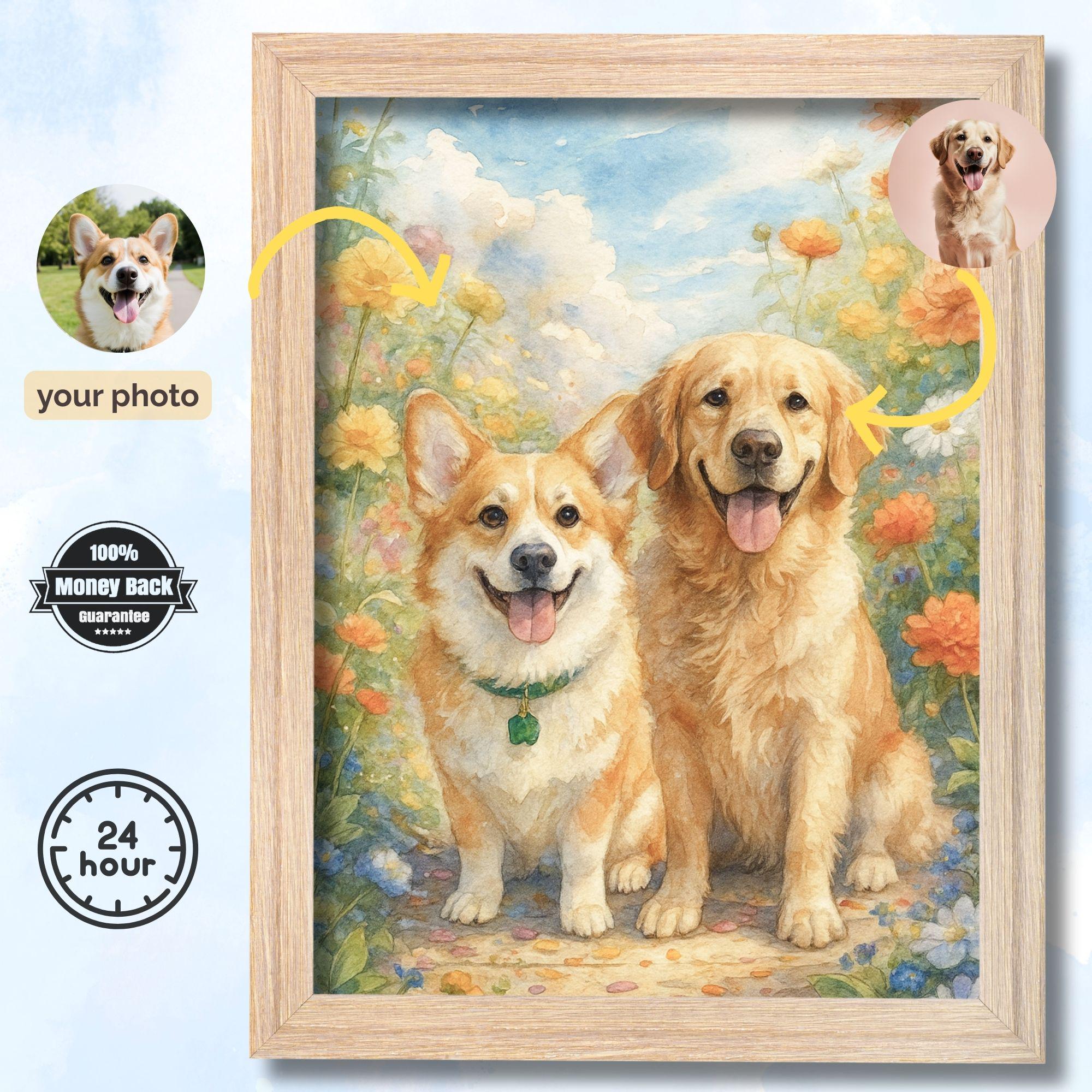 Custom Watercolor Pet Portrait Canvas - Dog Memorial Art Gift - Image 1