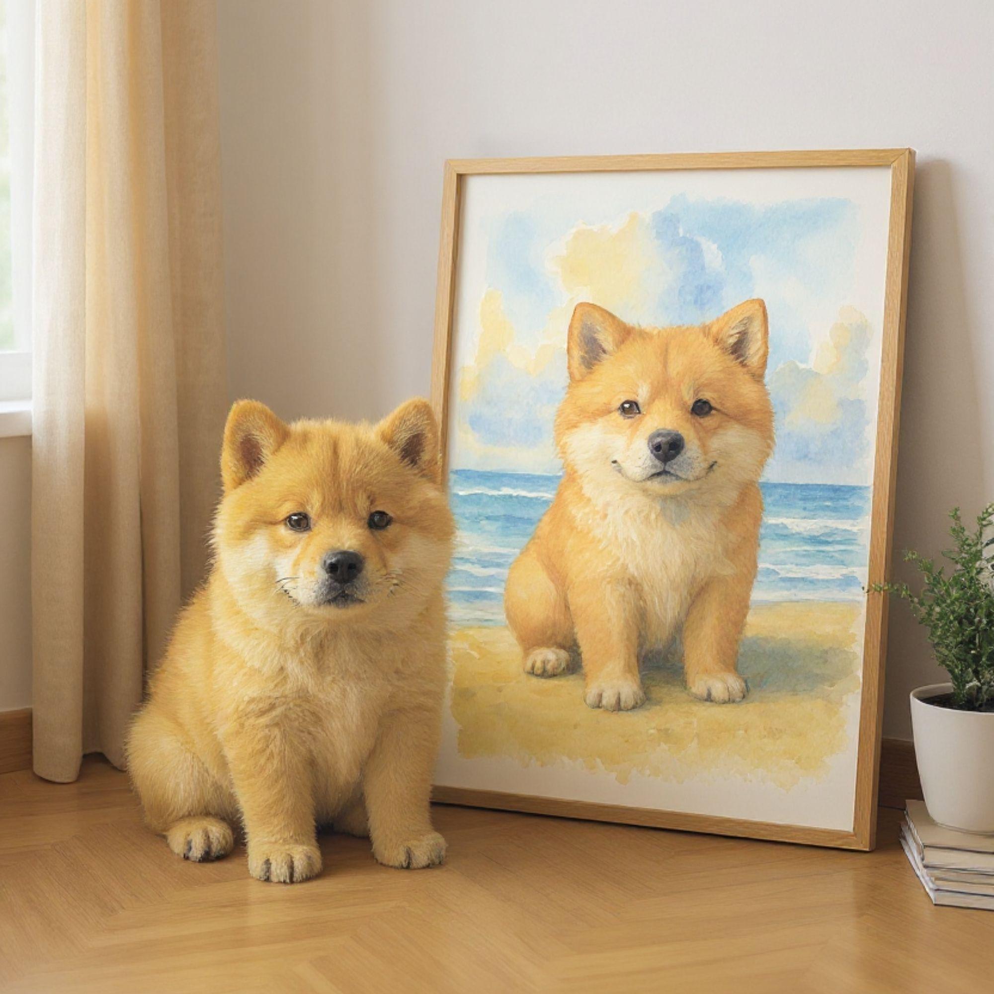 Custom Pet Portrait Watercolor from Photo - Dog Memorial or Beach Decor Canvas - Image 2