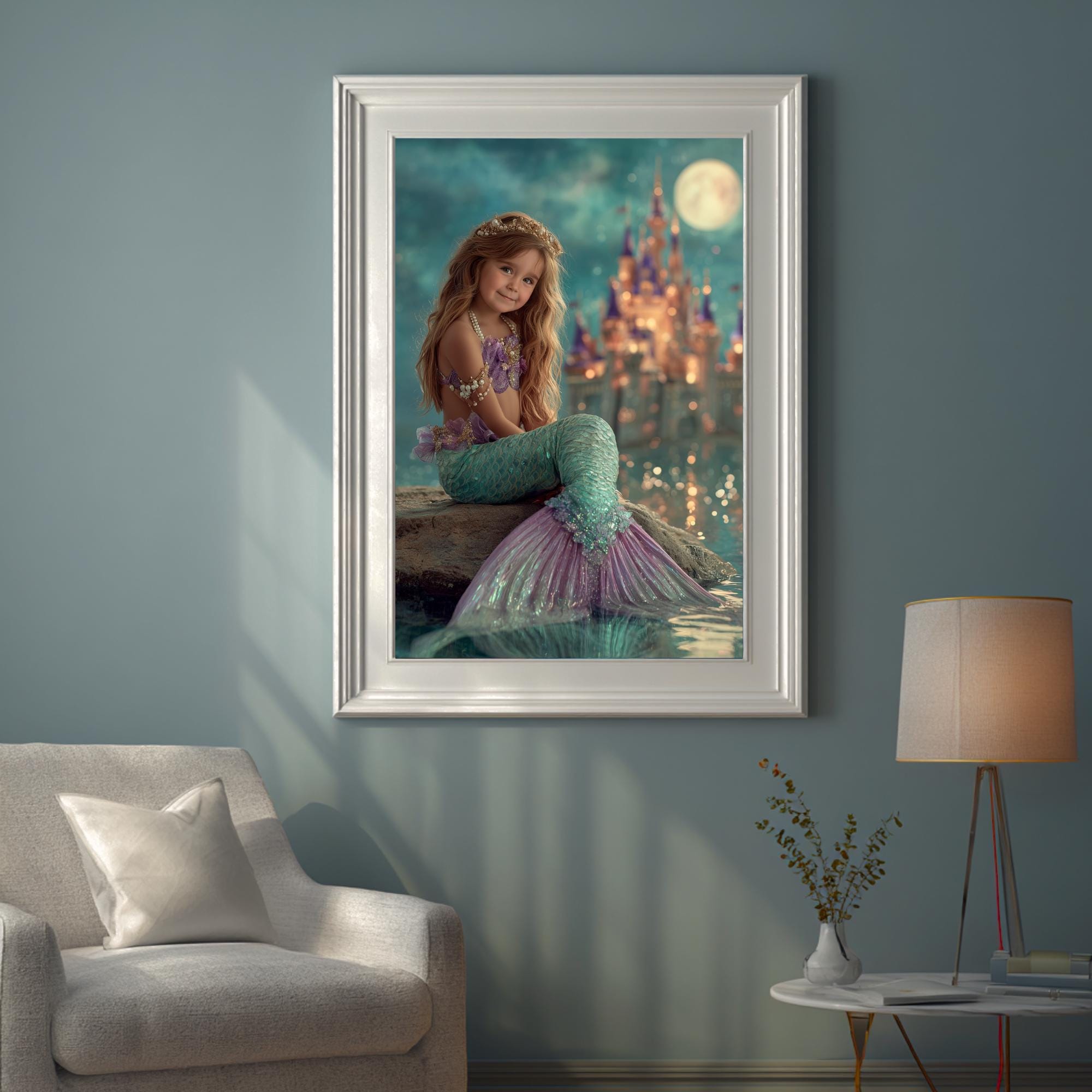 Custom Mermaid Portrait: Fantasy Princess Child Art, Digital or Canvas - Image 7