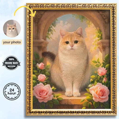 Custom Cat Portrait Canvas - Baroque Garden Style Pet Memorial - Image 1