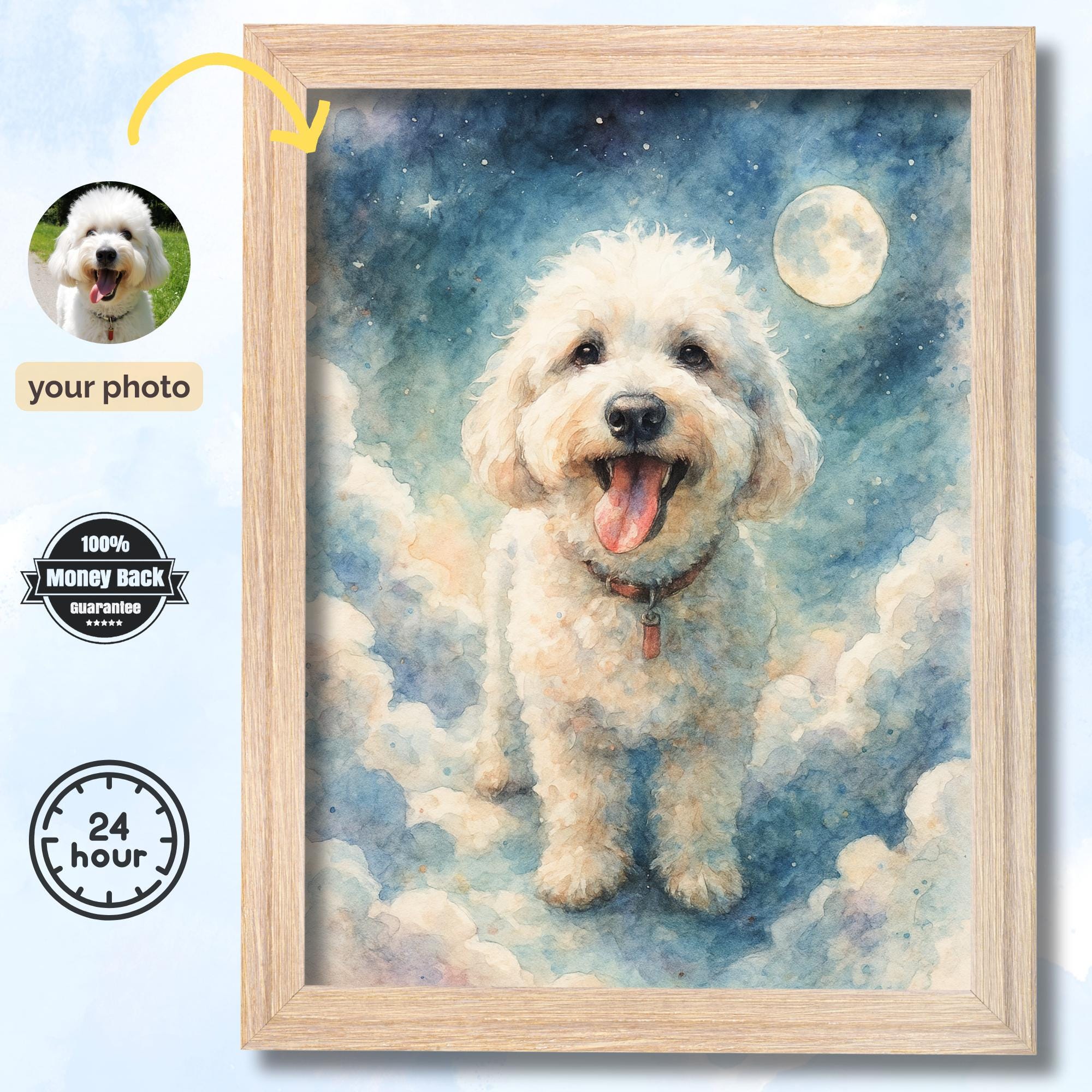 Custom Dog Portrait Watercolor - Celestial Pet Memorial Print - Image 1