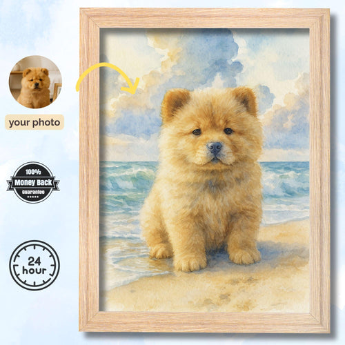 Custom Pet Portrait Watercolor from Photo - Dog Memorial or Beach Decor Canvas - Image 1