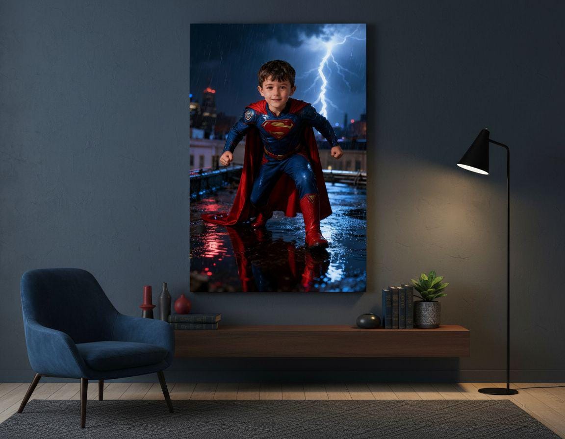 Custom Superman Portrait | Stormy Rooftop Scene | Dramatic Hero Art | Digital Download - Image 8