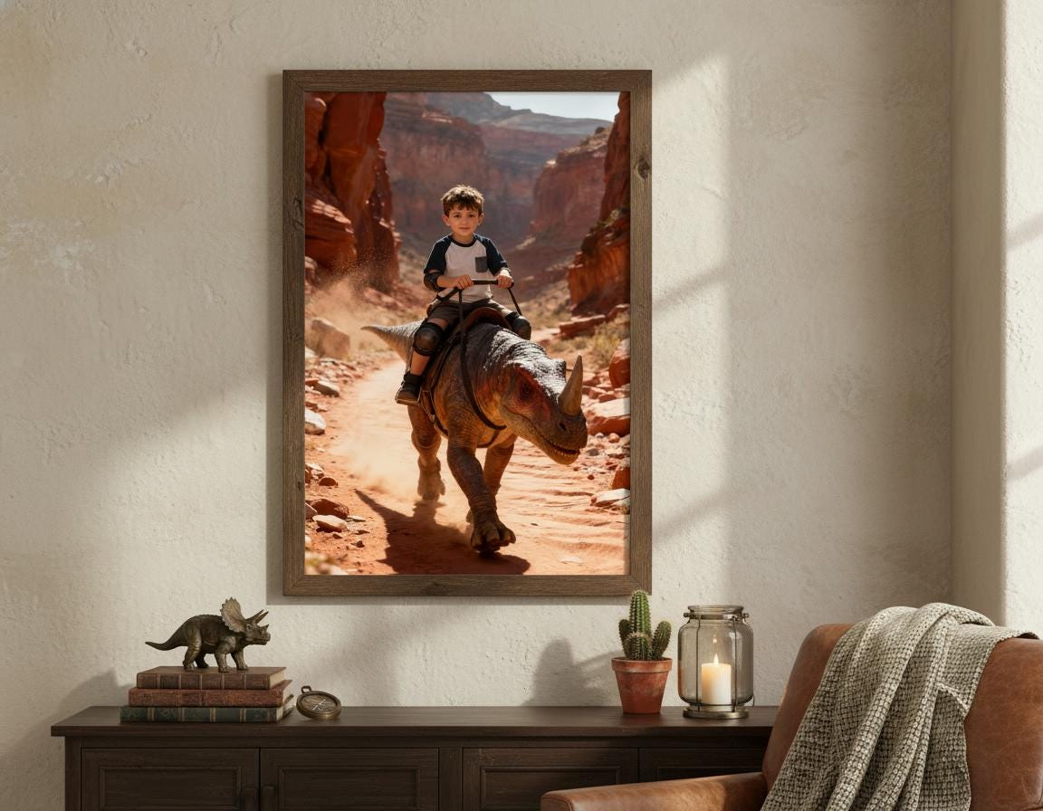 Custom Dinosaur Portrait | Boy Riding Pachyrhinosaurus | Canyon Adventure Art | Digital Download - Image 9