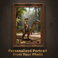 Custom Dinosaur Portrait | Boy Riding Stegosaurus Art | Prehistoric Forest Decor | Digital Download - Image 1