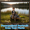 Custom Dinosaur Portrait | Boy Riding Ankylosaurus Art | Lakeside Prehistoric Decor | Digital Download - Image 1