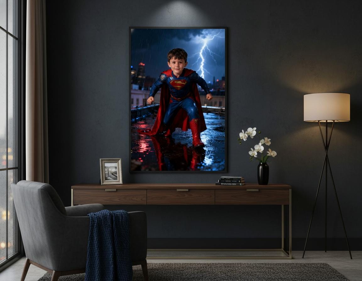 Custom Superman Portrait | Stormy Rooftop Scene | Dramatic Hero Art | Digital Download - Image 7