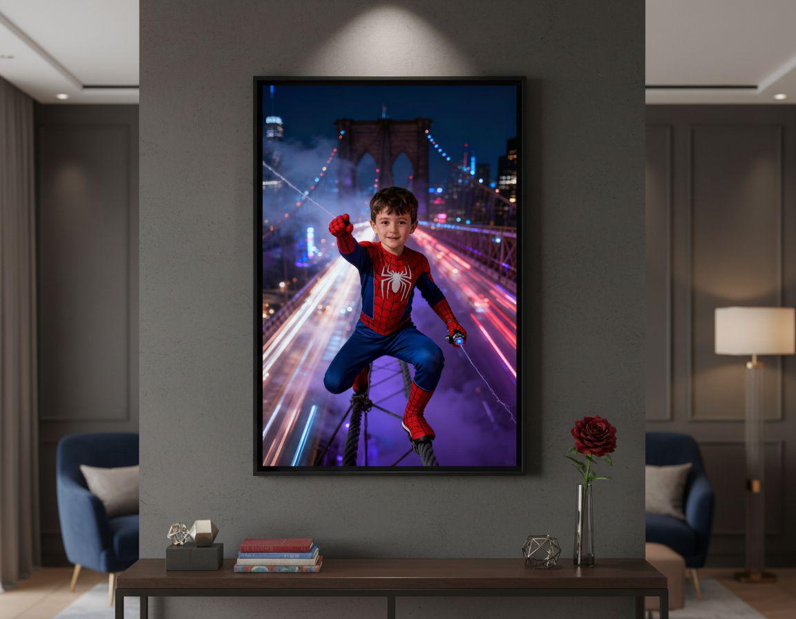 Custom Spiderman Portrait | Boy on Brooklyn Bridge | Superhero City Art | Digital Download - Image 6