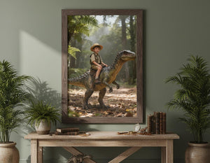 Custom Dinosaur Portrait | Boy Riding Stegosaurus Art | Prehistoric Forest Decor | Digital Download - Image 7