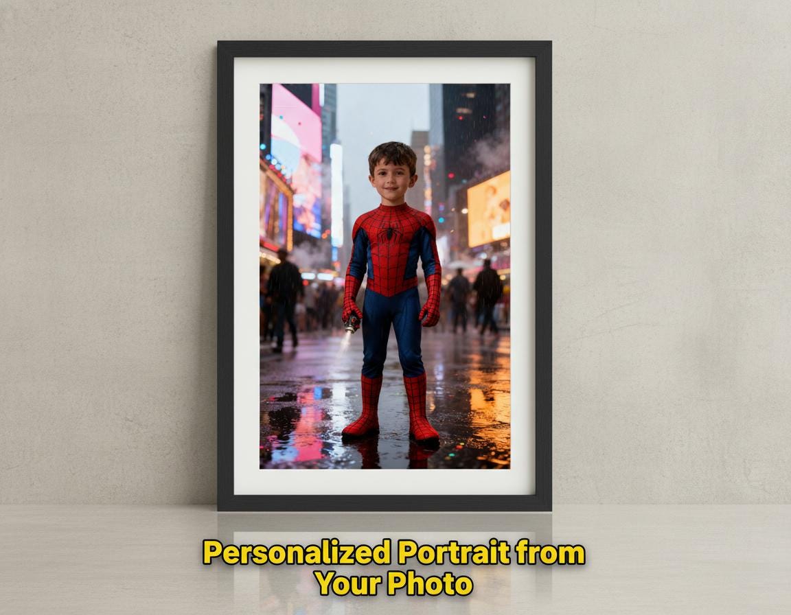 Custom Spiderman Portrait | Times Square Neon Art | Superhero Boy Gift | Digital Download - Image 1