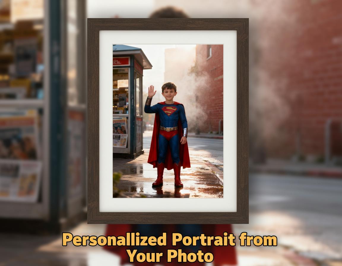 Custom Superman Portrait | Morning City Corner | Classic Hero Art | Digital Download - Image 1