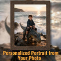 Custom Dinosaur Portrait | Boy Riding Pachycephalosaurus | Coastal Prehistoric Art | Digital Download - Image 1