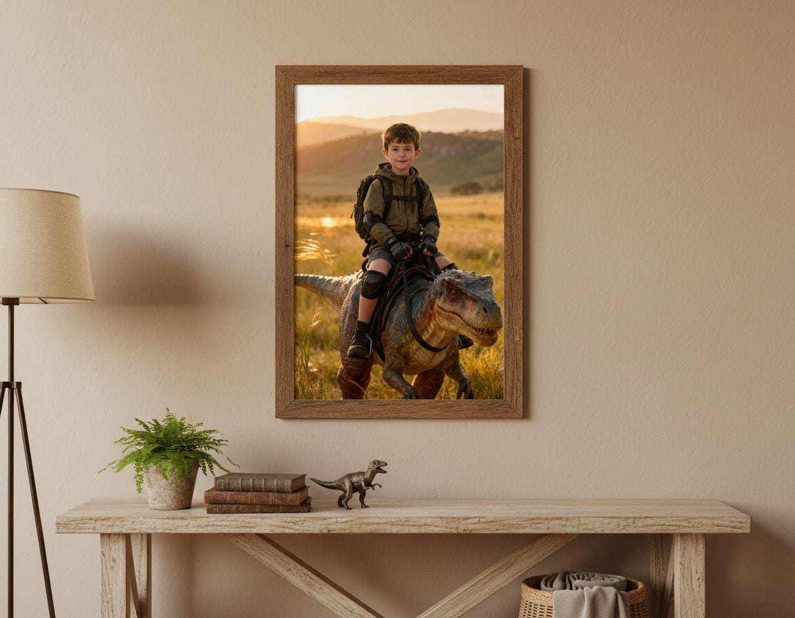 Custom Dinosaur Portrait | Boy Riding Parasaurolophus | Grassland Adventure Art | Digital Download - Image 9