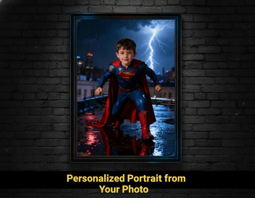 Custom Superman Portrait | Stormy Rooftop Scene | Dramatic Hero Art | Digital Download - Image 1