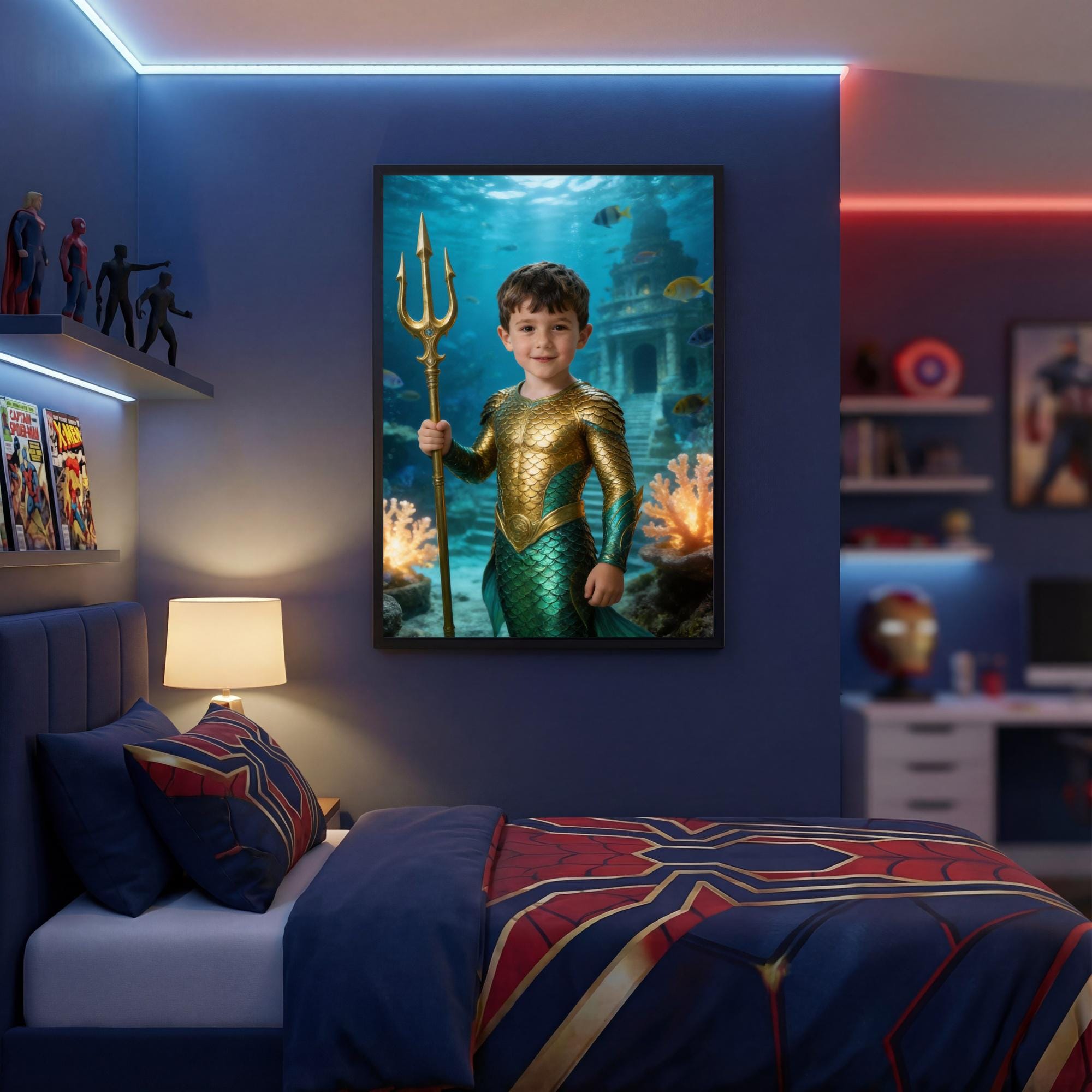Custom Aquaman Portrait, Personalised King of Atlantis Gift, Superhero Wall Art for Kids, Ocean Theme Superhero Decor, Custom Sea Hero Art - Image 9