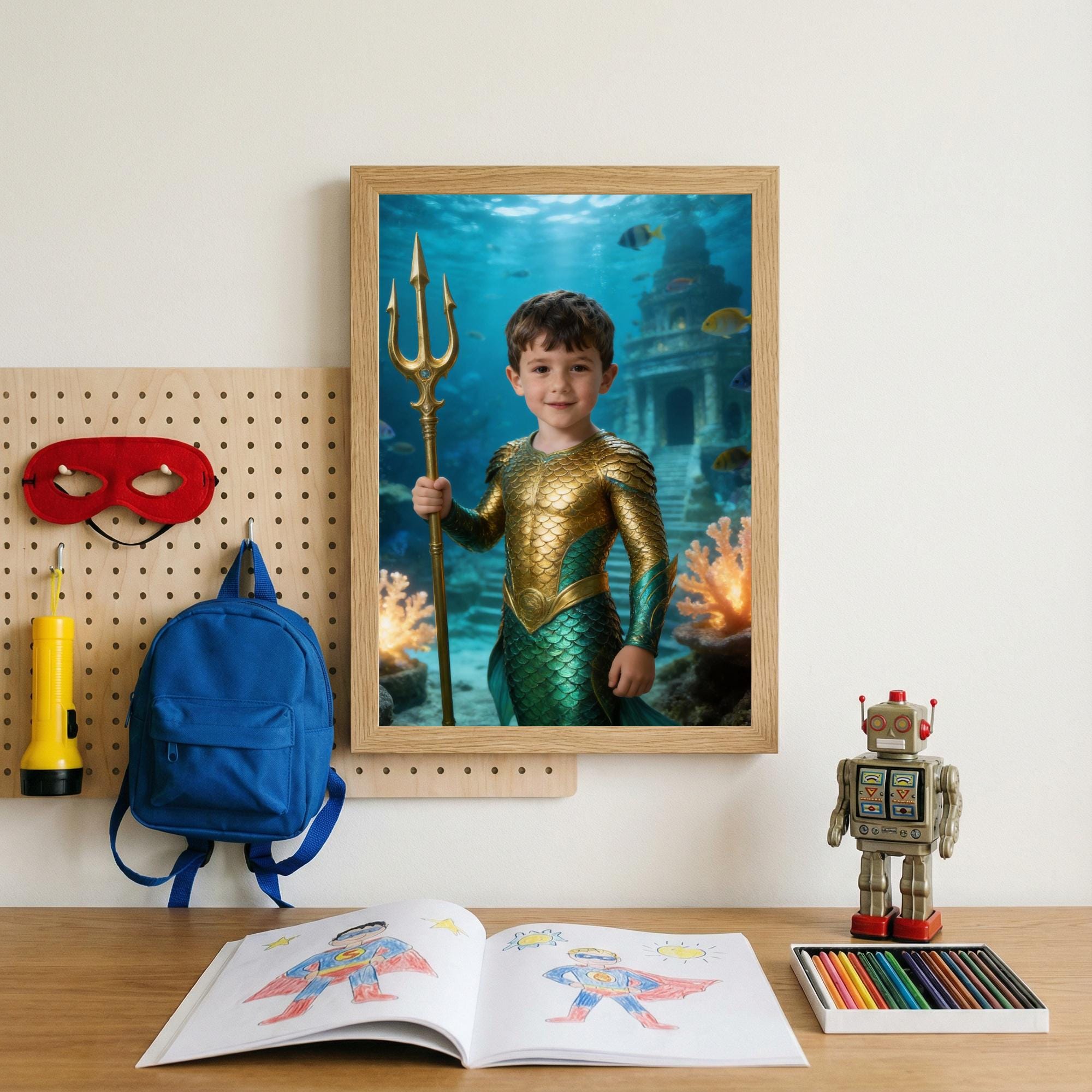 Custom Aquaman Portrait, Personalised King of Atlantis Gift, Superhero Wall Art for Kids, Ocean Theme Superhero Decor, Custom Sea Hero Art - Image 7