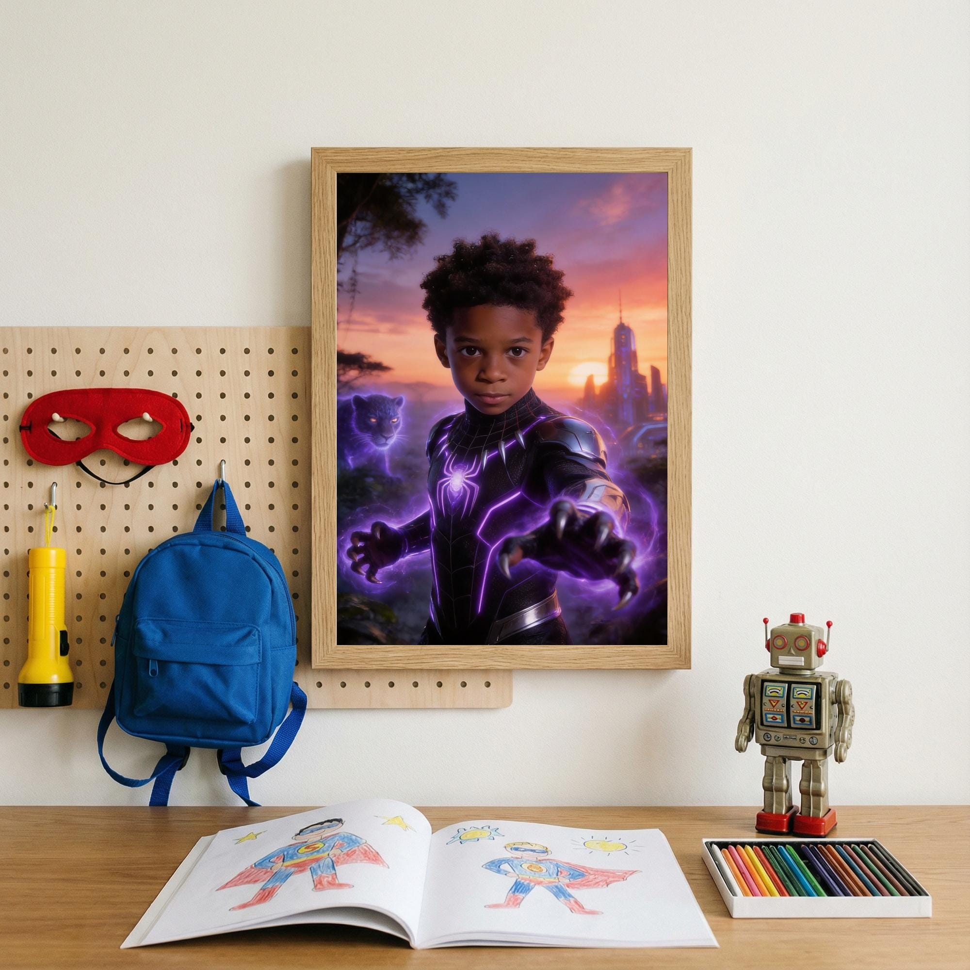 Custom Black Panther Portrait, Wakanda Superhero Gift for Boys - Image 9