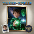Custom Green Lantern Superhero Portrait, Willpower Hero Gift, Space Nebula Kids Wall Art, Emerald Knight Birthday Gift, Ring Art - Image 1