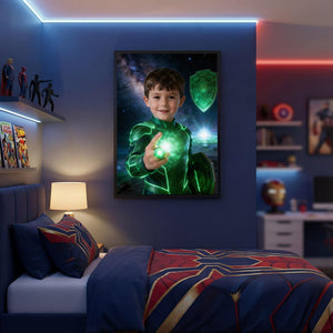 Custom Green Lantern Superhero Portrait, Willpower Hero Gift, Space Nebula Kids Wall Art, Emerald Knight Birthday Gift, Ring Art - Image 4
